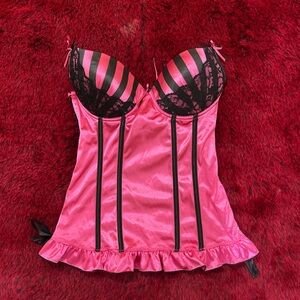 Morbid threads satin Pink and Black bow  corset